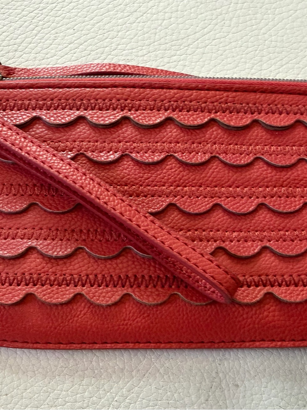 Red Scalloped Leather Wristlet